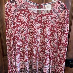 Knox Rose Red Floral Oversized BoHo Festival Hippie Lovely Blouse L